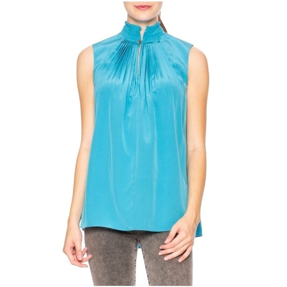 Tibi Tibi "Arielle" Silk Sleeveless Blouse Bowery Blue Size 8 - Picture 3 of 8